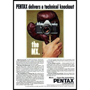 1978 Pentax MX SLR Camera Vintage Print Ad Photography Boxing Glove Wall Art